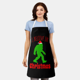 Funny Bigfoot I Believe In Christmas Apron