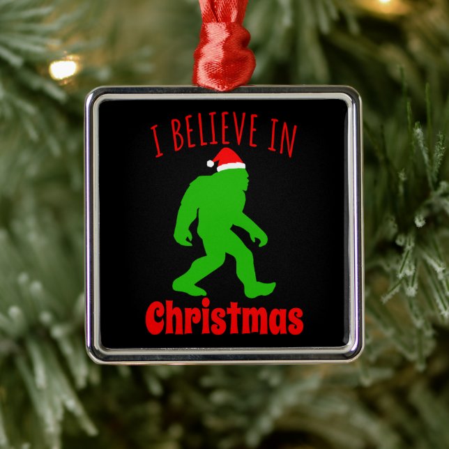 Funny Bigfoot I Believe In Christmas     Metal Ornament (Tree)