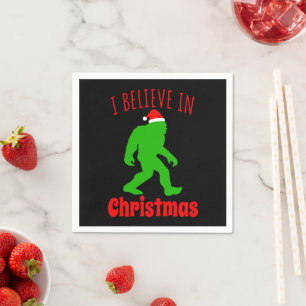 Funny Bigfoot I Believe In Christmas Napkin