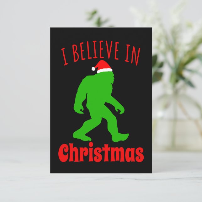 Funny Bigfoot I Believe In Christmas   RSVP Card (Standing Front)