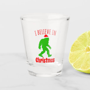 Funny Bigfoot I Believe In Christmas Shot Glass