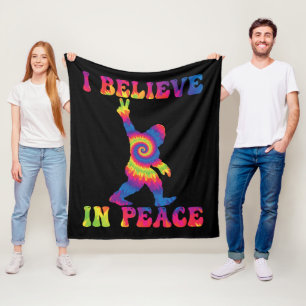 Funny Bigfoot I Believe In Peace Fleece Blanket