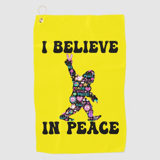 Funny Bigfoot I Believe In Peace      Golf Towel (Front)