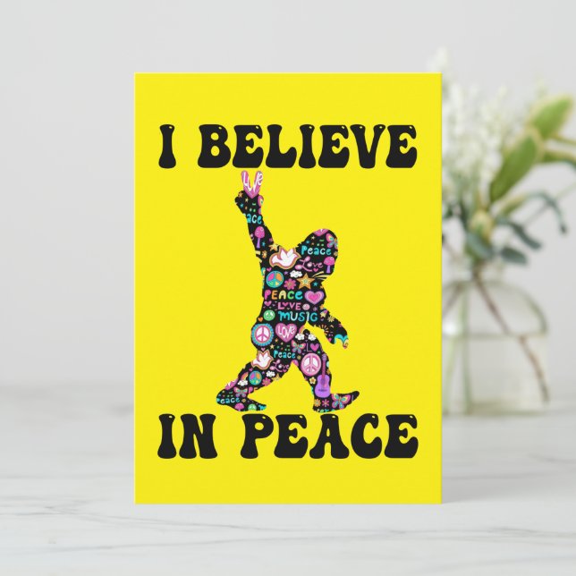 Funny Bigfoot I Believe In Peace  Holiday Card (Standing Front)