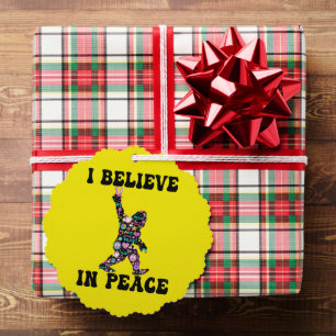 Funny Bigfoot I Believe In Peace Tree Decoration Card