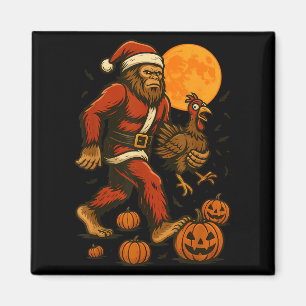 Funny Bigfoot In A Santa Suit Carrying A Turkey Ha Magnet