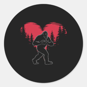 Funny Bigfoot In Love Heart Happy Valentine's Day Classic Round Sticker