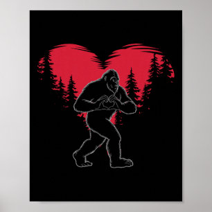Funny Bigfoot In Love Heart Happy Valentine's Day Poster