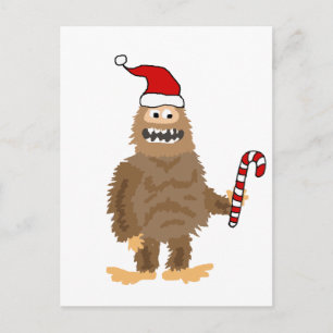 Funny Bigfoot in Santa hat Christmas Cartoon Postcard