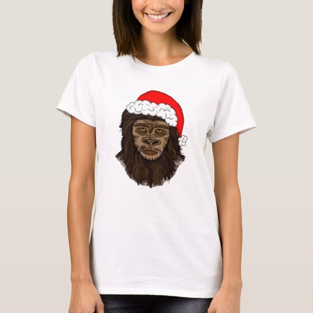 Funny Bigfoot In Santa Hat Sasquatch Humour  T-Shirt (Front)