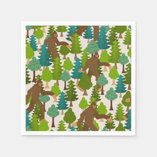 Funny Bigfoot in the Woods Cartoon Napkin (Front)