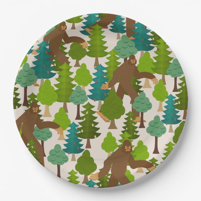 Funny Bigfoot in the Woods Paper Plate (Front)