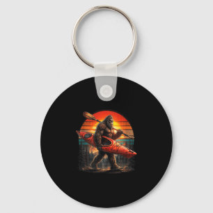 Funny bigfoot kayaking retro sunset sasquatch key ring