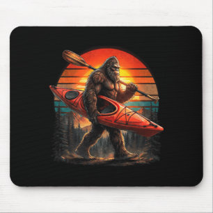 Funny bigfoot kayaking retro sunset sasquatch mouse pad