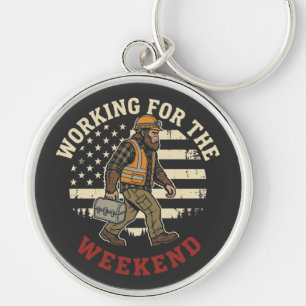 Funny Bigfoot Labour Day Shirt Blue Collar US Flag Key Ring