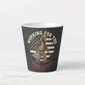 Funny Bigfoot Labour Day Shirt Blue Collar US Flag Latte Mug