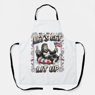 Funny Bigfoot Let’s Get Lit Up Patriotic Apron