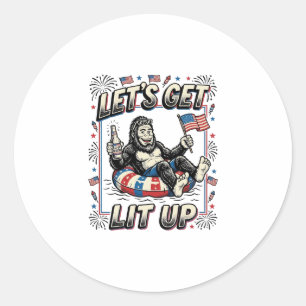 Funny Bigfoot Let’s Get Lit Up Patriotic Classic Round Sticker