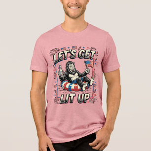 Funny Bigfoot Let’s Get Lit Up Patriotic Tri-Blend Shirt