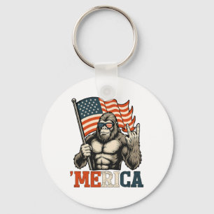 Funny Bigfoot Merica Rock Usa Flag Patriotic 4th O Key Ring