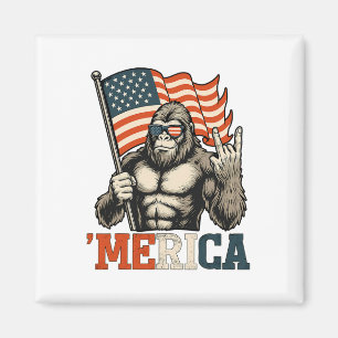 Funny Bigfoot Merica Rock Usa Flag Patriotic 4th O Magnet
