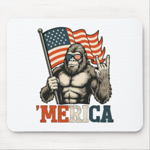 Funny Bigfoot Merica Rock Usa Flag Patriotic 4th O Mouse Pad