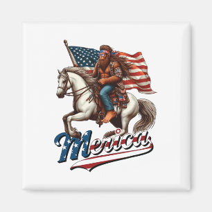Funny Bigfoot Merica Usa Mullet Byndana Horse Ridi Magnet