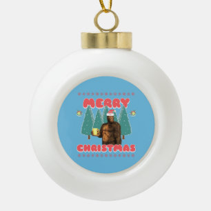 Funny Bigfoot - Merry Christmas Ceramic Ball Christmas Ornament