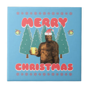 Funny Bigfoot - Merry Christmas Ceramic Tile