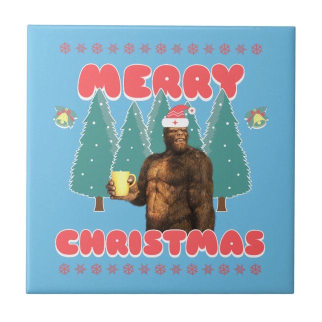 Funny Bigfoot - Merry Christmas Ceramic Tile (Front)
