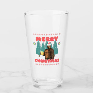 Funny Bigfoot - Merry Christmas Glass