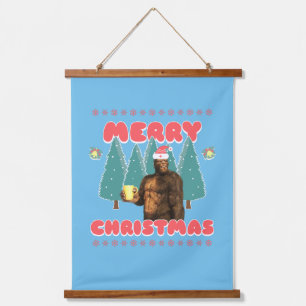 Funny Bigfoot - Merry Christmas Hanging Tapestry