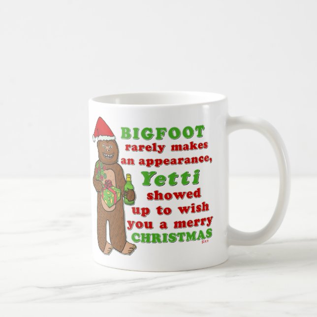 Funny Bigfoot Merry Christmas Sasquatch Pun Coffee Mug (Right)