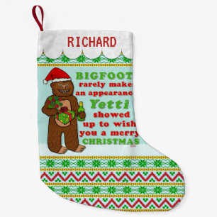 Funny Bigfoot Merry Christmas Sasquatch Pun Small Christmas Stocking