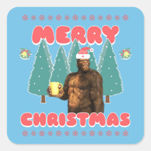 Funny Bigfoot - Merry Christmas Square Sticker