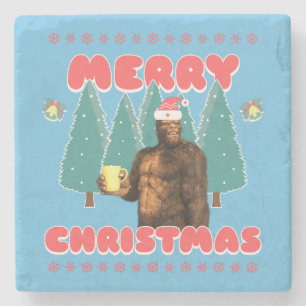Funny Bigfoot - Merry Christmas Stone Coaster