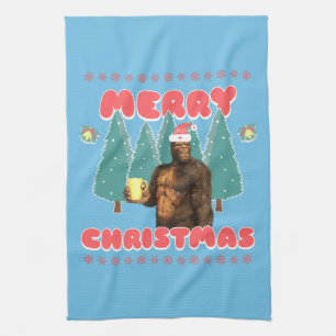 Funny Bigfoot - Merry Christmas Tea Towel