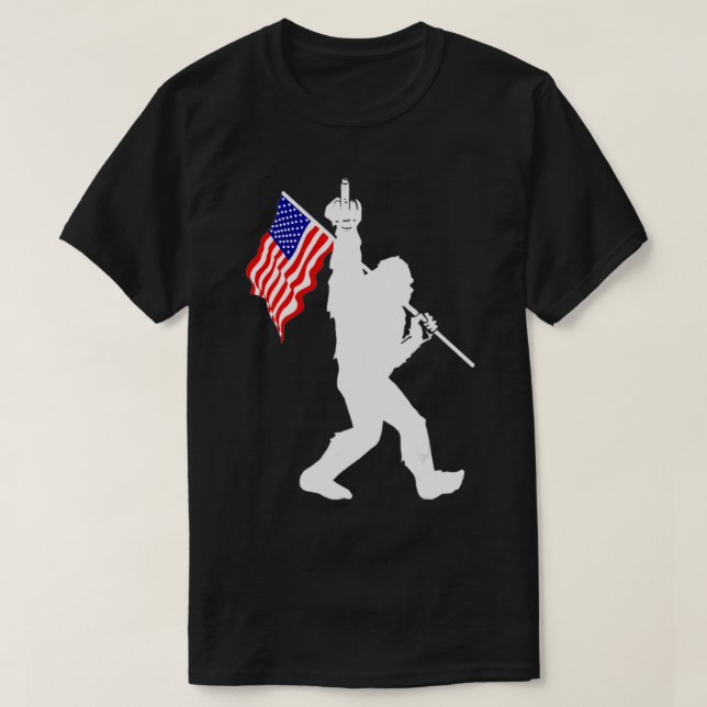 Funny Bigfoot Middle Finger USA Flag 4th Of July 2 T-Shirt (Design Front)