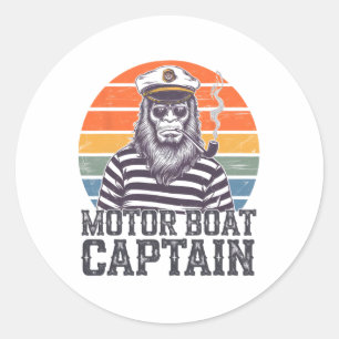 Funny Bigfoot Motor Boat Captain Classic Round Sticker
