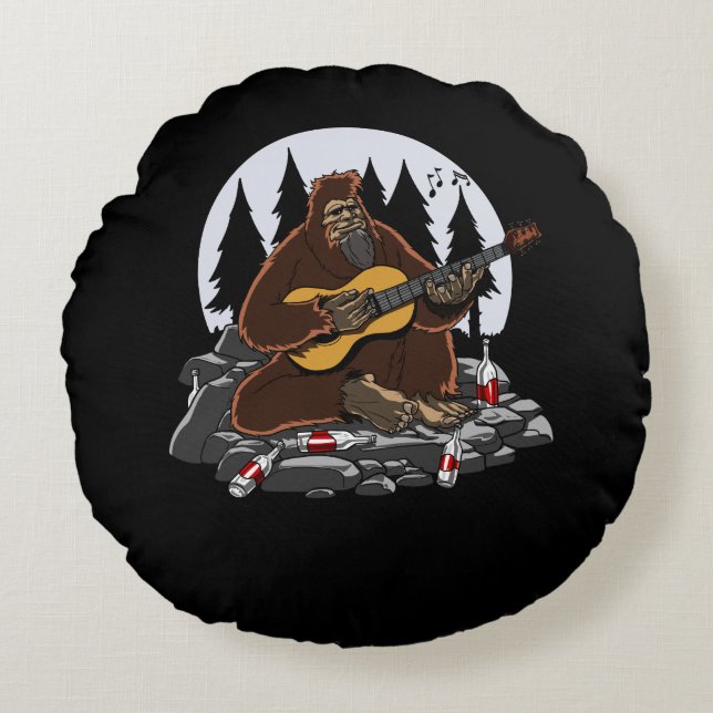 Funny Bigfoot Mountain Camping Hiking Round Cushion (Front)