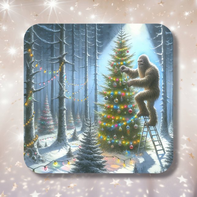 Funny Bigfoot Personalised Christmas Square Sticker (Creator Uploaded)