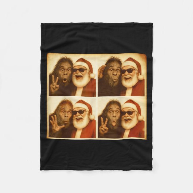 Funny Bigfoot Photobooth With Santa Christmas Xmas Fleece Blanket (Front)