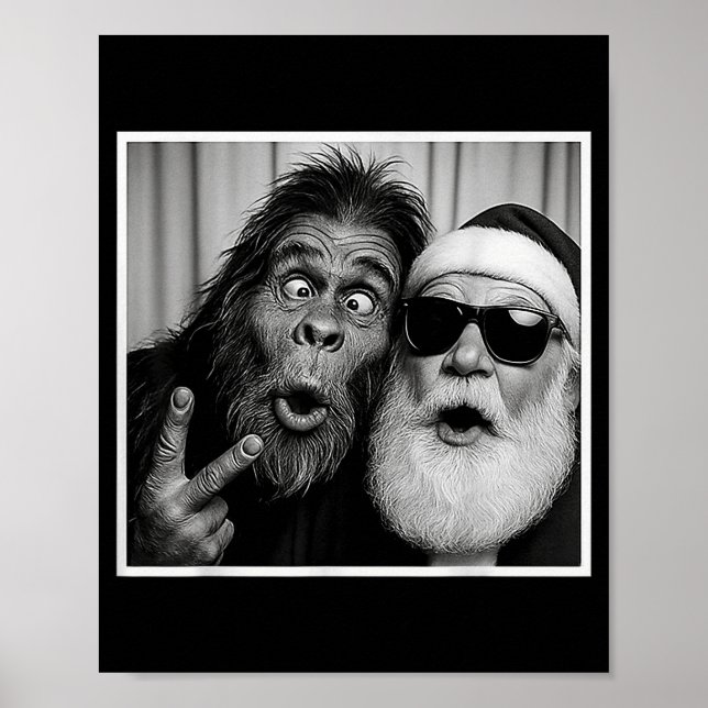 Funny Bigfoot Photobooth With Santa Christmas Xmas Poster (Front)