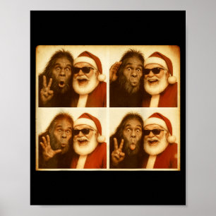 Funny Bigfoot Photobooth With Santa Christmas Xmas Poster