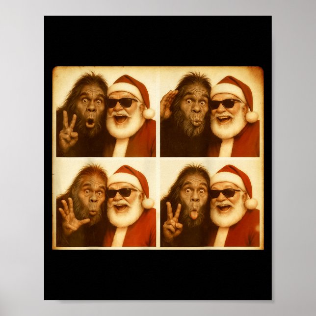 Funny Bigfoot Photobooth With Santa Christmas Xmas Poster (Front)
