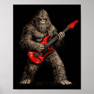 Funny bigfoot playing guitar rock and roll men poster