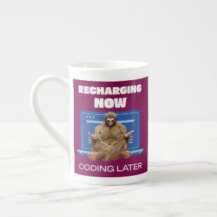 Funny Bigfoot Programmer Recharging Coding Later Bone China Mug