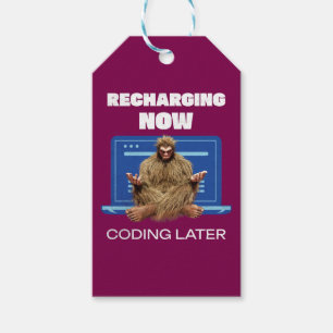Funny Bigfoot Programmer Recharging Coding Later Gift Tags
