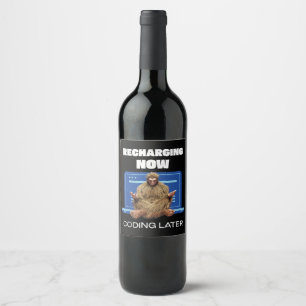 Funny Bigfoot Programmer Recharging Coding Later Wine Label