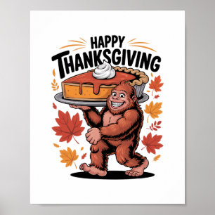 Funny Bigfoot Pumpkin Pie Happy Thanksgiving Humor Poster